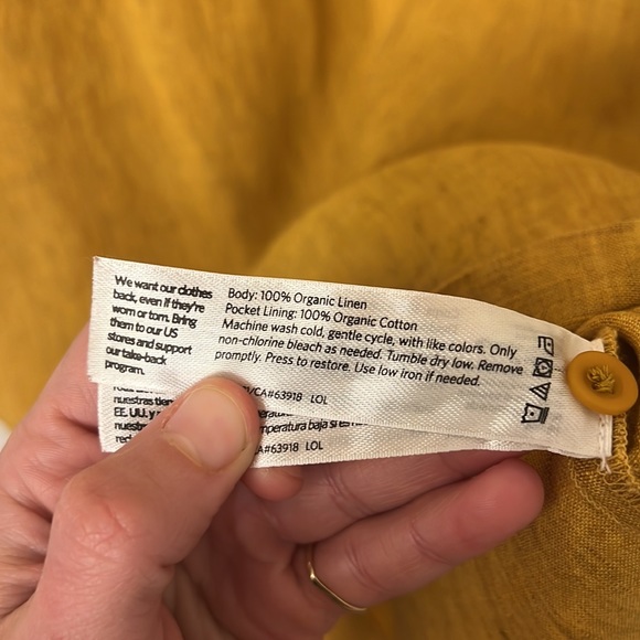 Washed Organic Linen Delave Mandarin Collar Shirtdress in Marigold, size xxs - Picture 7 of 7